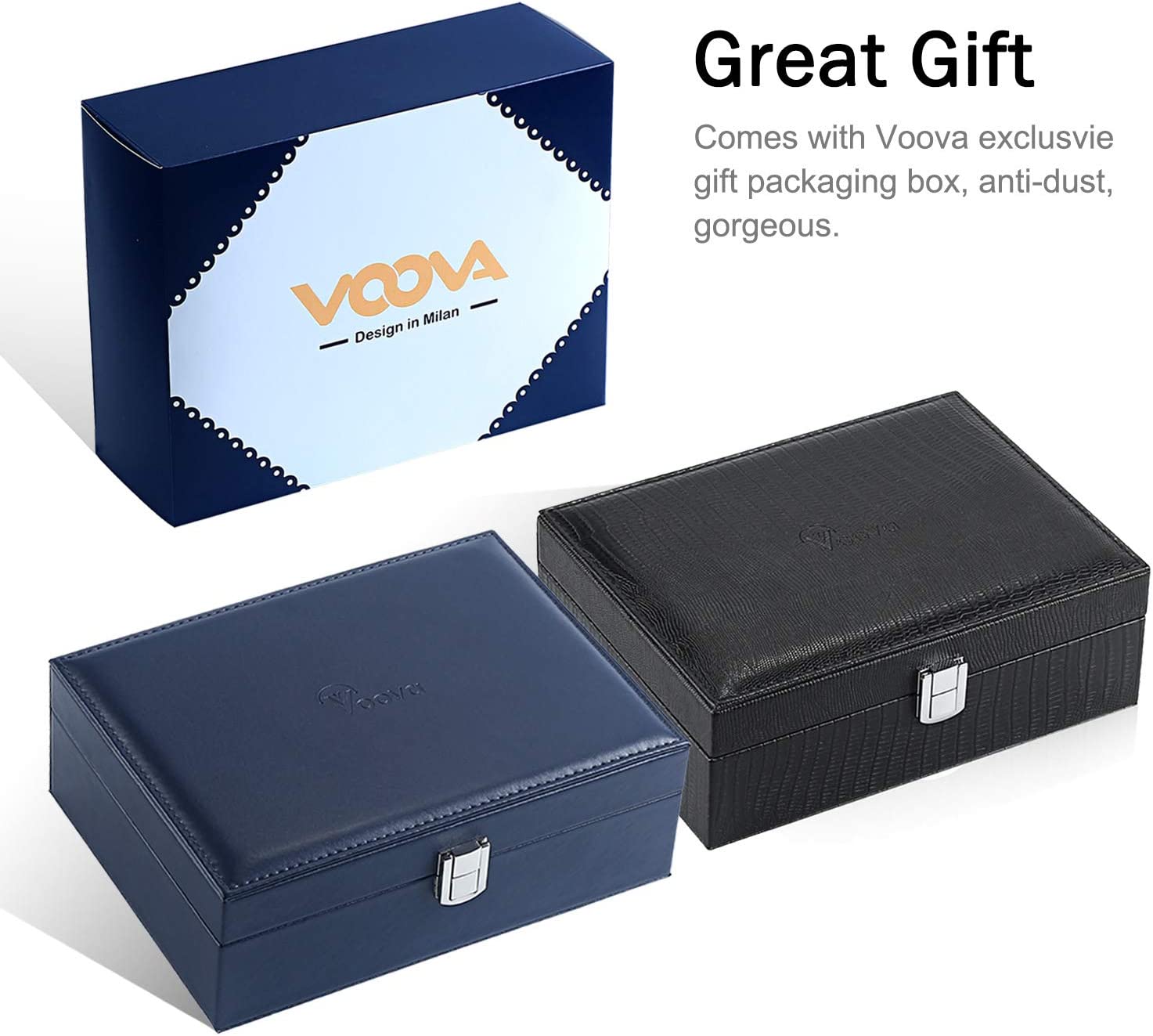 Voova Jewelry Box Organizer for Women Girls, 2 Layer Large Men Jewelry Storage Case, PU Leather Display Jewellery Holder with Removable Tray for Necklace Earrings Rings Bracelets, Vintage Gift,Grey - Image 7